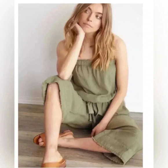 Anthropologie Cloth & Stone Strapless Frayed Cropped Jumpsuit - Size L - Picture 2 of 16